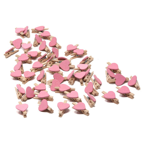 50 Mini Herz Holz Wäscheklammern Holz Miniklammern mit Herzen kleine Deko Klammern Hochzeit - rosa