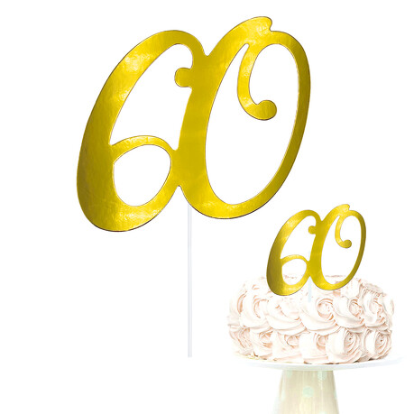 Torten Topper Kuchen Muffin Aufsatz Zahl 60 für 60. Geburtstag Jubliäum Deko Cupcake Dekoration - gold