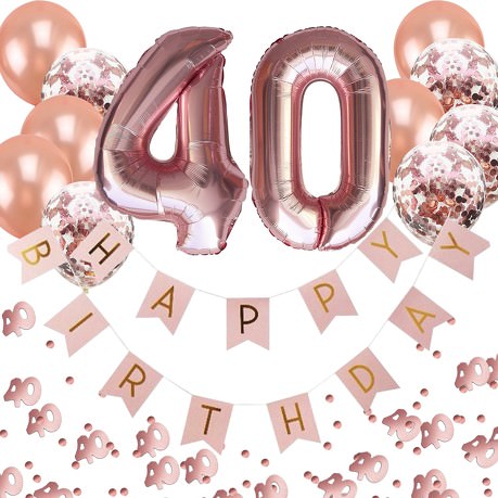 40. Geburtstag Party Deko Set - Girlande + Zahl 40 Ballons + Konfetti Luftballon Set + Konfetti