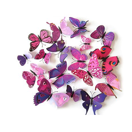 3D Schmetterlinge 12er Set für die Wand zum Kleben Wandtattoo Wandsticker Wanddeko -pink-lila