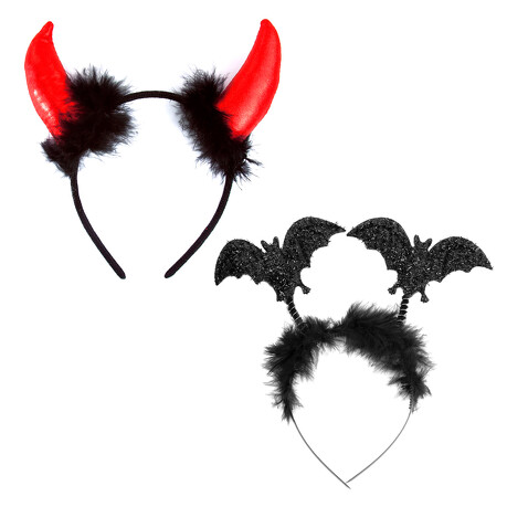 Haarreifen Set Fledermaus Teufel Haarreif für Halloween Fasching Karneval Party Kostüm Accessoires