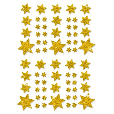 68 Sterne Sticker Aufkleber Glitzernd Funkelnd Weihnachtsdeko Weihnachtssterne - gold