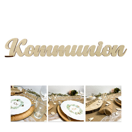 Schriftzug Kommunion aus Holz als Tischdeko für Kommunion Deko Dekoration Junge Mädchen - natur