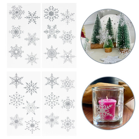 24 Schneeflocken Schnee Sticker Fenster Aufkleber Winter Deko Weihnachtsdeko selbstklebend - silber