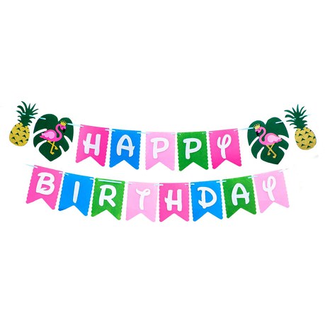 Happy Birthday Girlande Wimpel Banner Filz Flamingos + Ananas Sommer Kinder Geburtstag Party - bunt