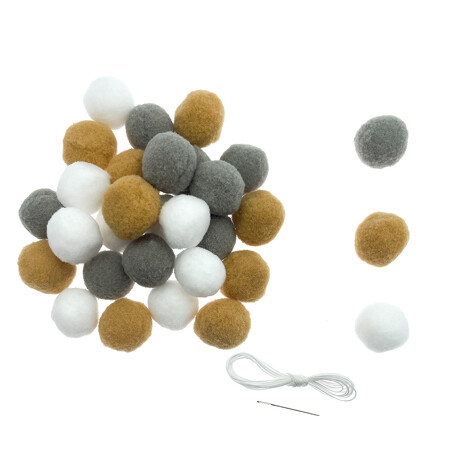 30 Mini Pompons zum Auffädeln Bunte Kugeln Bommeln für DIY zum Basteln Bastelpompons - grau braun weiß