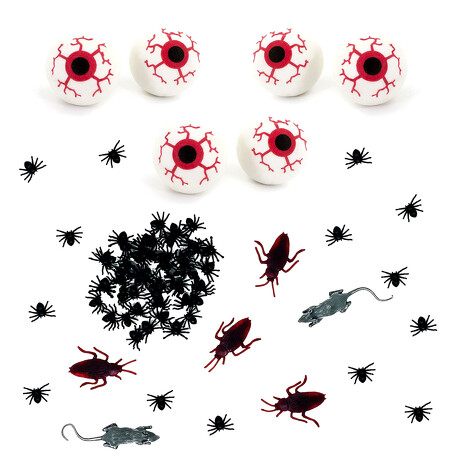 Halloween Deko Set - Spinnen Kakerlaken Ratten Insekten + 6 Augen Tisch Deko für Halloween Fasching