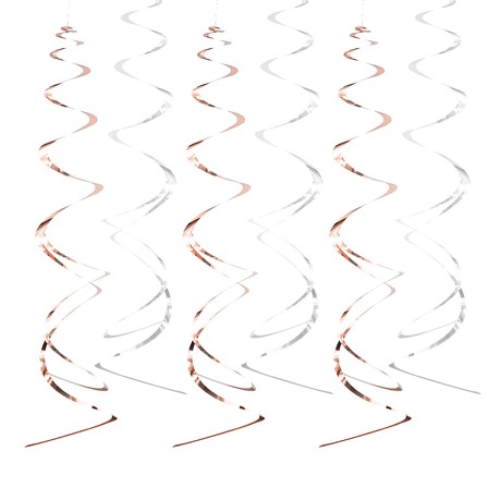 6 Wirbel Spiral Deckenhänger Girlande mit Spiegeleffekt - silber roségold Mix