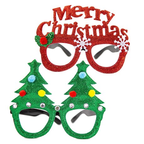 2 Brillen für Weihnachten Weihnachtsbaum Merry Christmas Fasching Karneval Weihnachtsdeko Grün Rot
