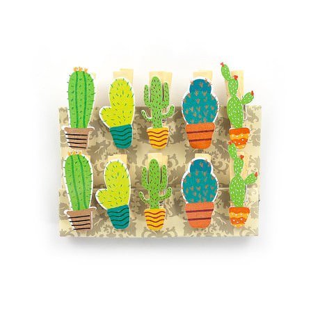10 Mini Wäscheklammern Holz Miniklammern Deko Klammern - Kaktus
