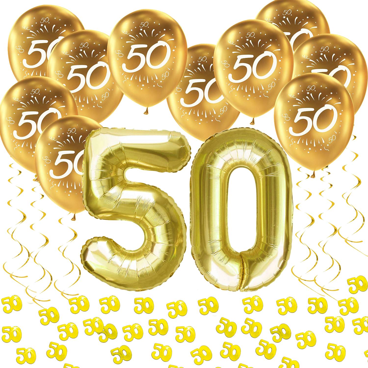 50 Geburtstag Goldene Hochzeit Deko Set Luftballons Zahl 50 Konfetti Spiral Girlanden