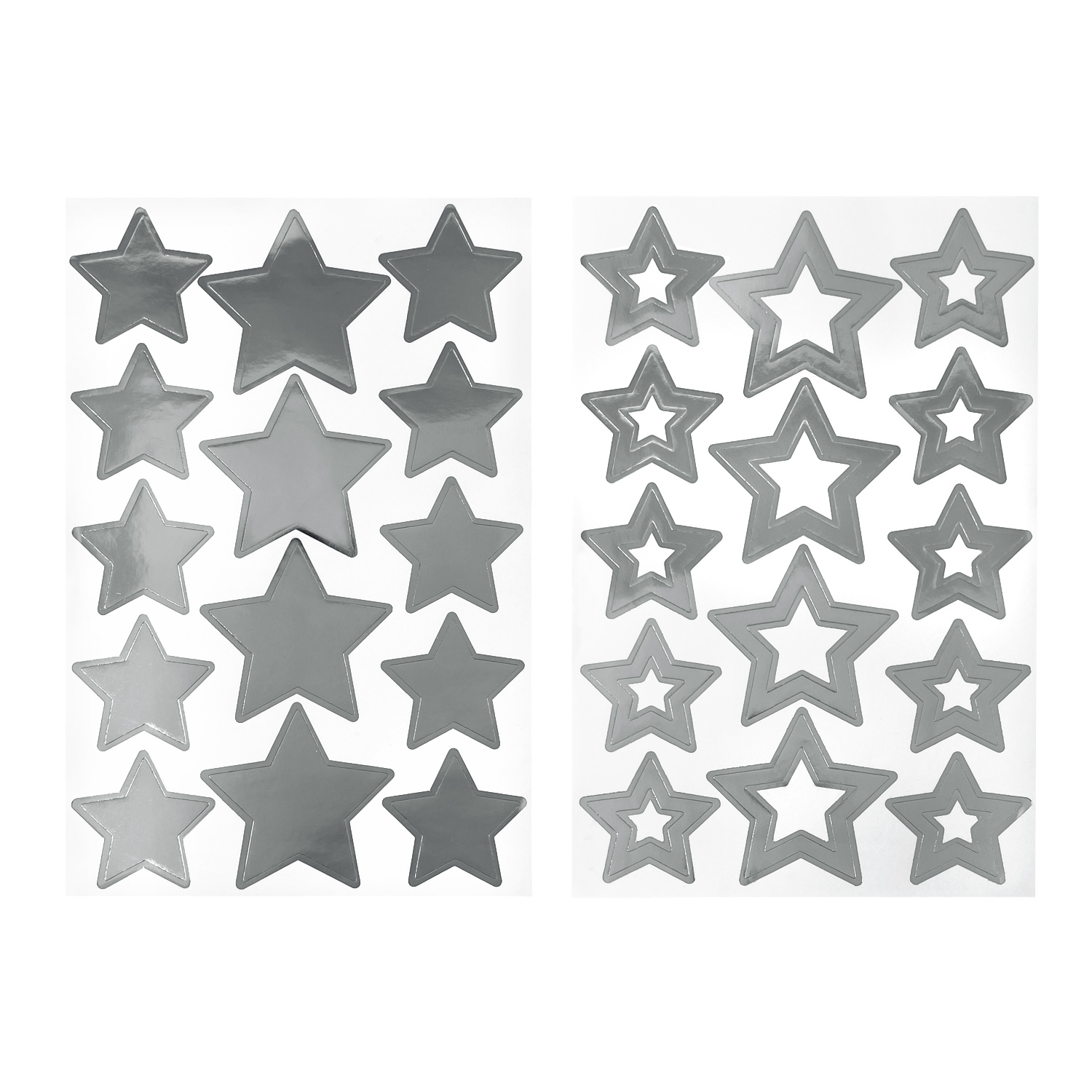 28 Sterne Sticker Stern Aufkleber für Weihnachten Weihnachtsdeko  Geschenkdeko Basteln Glänzend - silber