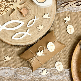 Holz Tauben als Streudeko Tischdeko für Taufe Kommunion Konfirmation Hochzeit - Echtholz natur