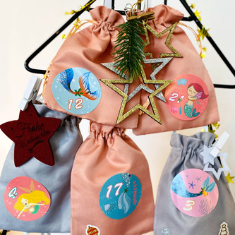 24 Baumwollsäckchen Baumwollbeutel mit Zugband Stoffsäckchen für Geschenke als Deko Weihnachten rosa grau