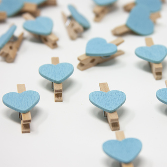 50 Mini Herz Holz Wäscheklammern Holz Miniklammern mit Herzen kleine Deko Klammern Hochzeit - blau