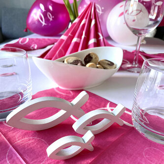 Deko Set für Taufe Kommunion Konfirmation Mädchen - Luftballons + Holz Fische + Servietten - rosa pink weiß