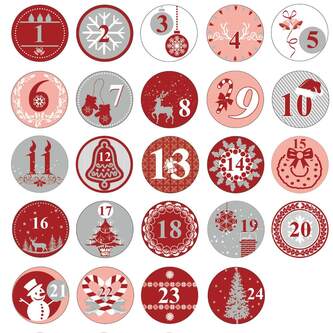 DIY Adventskalender Set - 24 Pappschachteln Boxen + 24 Zahlen Sticker Aufkleber für Advent Weihnachten