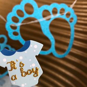 Füßchen Girlande Konfetti Banner Tischdeko für Baby Shower Party Geburt Taufe Junge - blau
