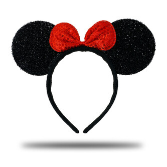 Haarreif Maus Ohren mit Schleifer Glitzer Haarreifen Mäuschen Mouse für Fasching Karneval Kostüm - schwarz rot