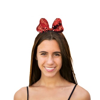 Haarreifen mit Pailletten Schleife Haarreif Maus Mouse Kostüm Mädchen Damen Fasching Karneval - rot