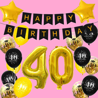 40. Geburtstag Party Deko Set - Happy Birthday Girlande + Zahl 40 Ballons + Konfetti Luftballons
