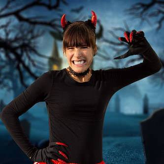 Hexe Teufel Kostüm Accessoire Set - Haarreifen + Handschuhe + Halsband Halloween