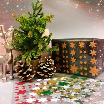 68 Sterne Sticker Aufkleber Glitzernd Funkelnd Weihnachtsdeko Weihnachtssterne - silber