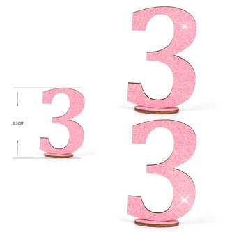 Zahl 3 Aufsteller aus Holz mit Glitzer Dekoration für Geburtstag Jubiläum Deko Tischdeko - rosa
