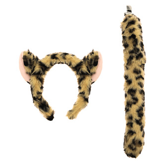Leopard Kostüm Accessoire Set - Leoparden Haarreifen und Schwanz für Fasching Karneval Motto Party