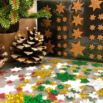 68 Sterne Sticker Aufkleber Glitzernd Funkelnd Weihnachtsdeko Weihnachtssterne - dunkelgrün