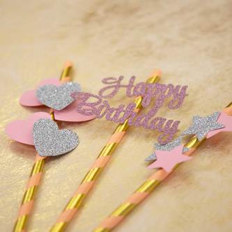 Konfetti Set Happy Birthday Tisch Deko Kinder Geburtstag rosa mit Glitzereffekt