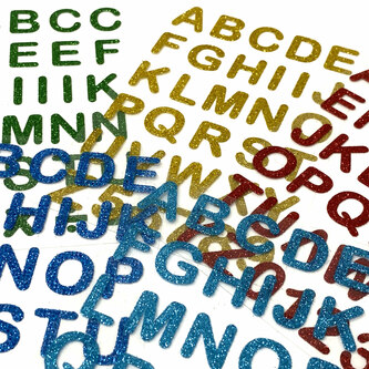 160x Buchstaben Sticker Alphabet ABC Glitzer Aufkleber für Schuleinführung zum Basteln Scrapbooking - bunt