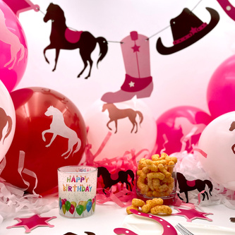 Pferde Western Party Kinder Geburtstag Deko Set - Girlande + Konfetti Set + 10 Luftballons