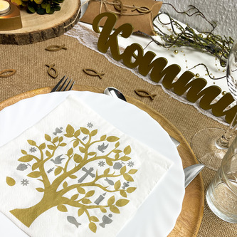 Schriftzug Kommunion aus Holz als Tischdeko für Kommunion Deko Dekoration Junge Mädchen - gold