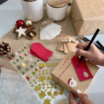 Weihnachtsdeko Set - Geschenke Deko Sticker Aufkleber + Geschenkanhänger für Advent Deko Basteln