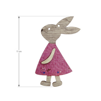 Holz Hase Mädchen im Kleid Anhänger Häschen Hängedeko für Osterstrauß Deko aus Echtholz für Ostern - pink