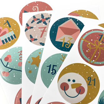 24 Adventskalender Sticker Zahlen Aufkleber weihnachtliche Motive Weihnachten Basteln Weihnachtsdeko