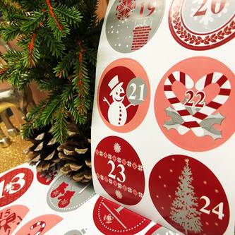 24 Adventskalender Sticker Zahlen Aufkleber Weihnachten Basteln Weihnachtsdeko - rot