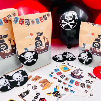 Piraten Party Kindergeburtstag Deko Set - Luftballons + Geschenktüten + Tattoos + Augenklappen