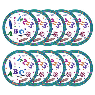 10x Buttons mit Schulkind Zahlen ABC Stift Zuckertüte Motiven Anstecker für Schuleinführung Einschulung - blau
