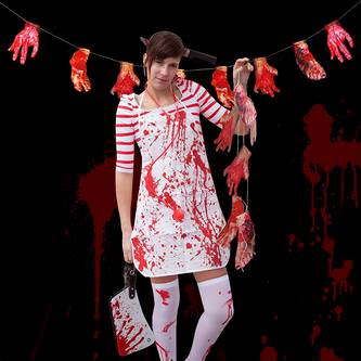 Horror Halloween Kostüm Accessoire Set - Haarreif + Schürze + Strumpfhose + Girlande