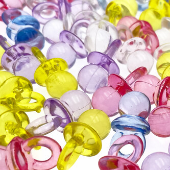 100 Mini Schnuller Mix bunt transparent Tischdekoration Streudeko Taufe Geburt Dekoration Baby Shower