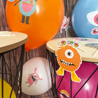 Happy Birthday Geburtstag Monster Party Deko Set - Luftballons + Happy Birthday Girlande + Torten Topper