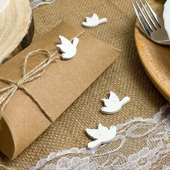 Holz Tauben als Streudeko Tischdeko für Taufe Kommunion Konfirmation Hochzeit - Echtholz weiß