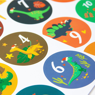 24 Adventskalender Sticker Zahlen Aufkleber mit Dino Motiven Weihnachten Basteln Weihnachtsdeko