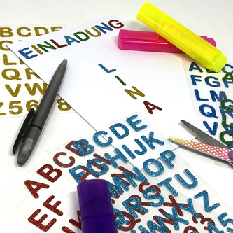 160x Buchstaben Sticker Alphabet ABC Glitzer Aufkleber für Schuleinführung zum Basteln Scrapbooking - bunt