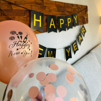 Happy New Year Silvester Neujahr Party Feier Deko Set - Girlande + Konfetti + Luftballons