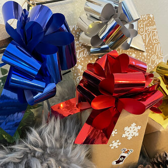 Geschenkschleife Deko Schleife für Geschenke Tüten Zuckertüte Weihnachten Geschenkdeko Metallic - blau