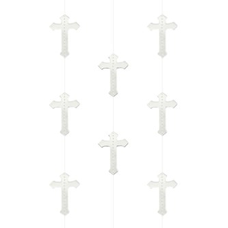 Kreuz Girlande Banner  - 15 Kreuze - Kommunion Taufe Konfirmation Firmung - silber