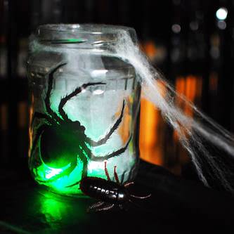 6x Spinnen + Spinnennetz Spinnweben Grusel Horror Tisch Deko Halloween